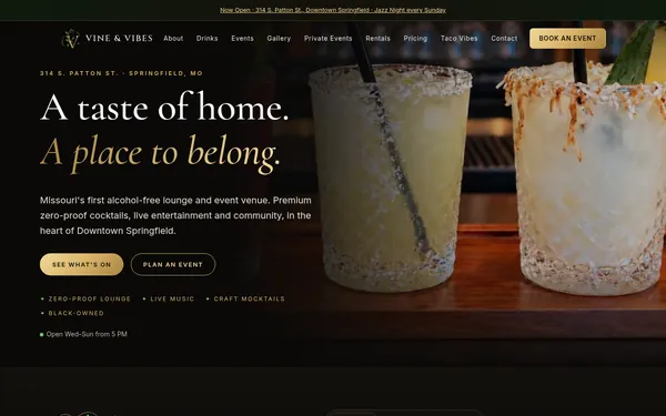 Vine & Vibes website home page
